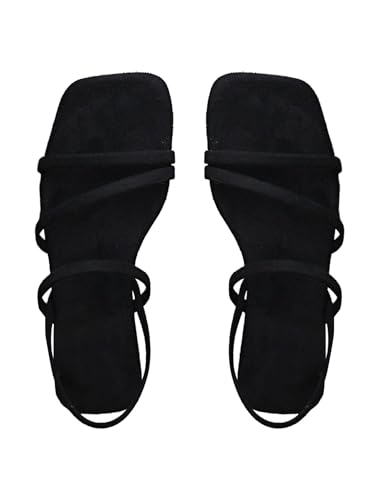 GORGLITTER Women's Square Toe Strappy Sandals Ankle Strap Slip on Summer Flat Sandals