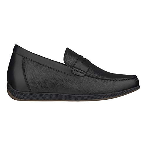 CALTO Men's Invisible Height Increasing Elevator Shoes - Black Premium Leather Slip-on Lightweight Casual Loafers - 2.4 Inches Taller - S1090 - Size 8 D(M) US2
