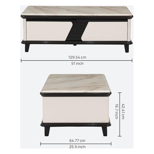Image of Royaloak Rome Italian Marble Center Table l Italian Art Marble l HDF with High Gloss Reflective Finish l Tapered Design Legs l Italian Collection l Marble Centre Table for Living Room