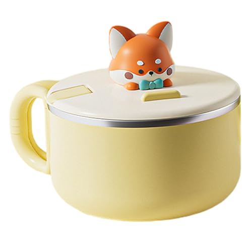 Hbbgdiy Fox Design Kitchen Tazón de Ramen con Tapa Tazón de Fideos instantáneos de 1200 ml con Asas Olla de Ramen Linda portátil para Sopa Fideos Albóndigas Ensaladas Fox Design Kitchen