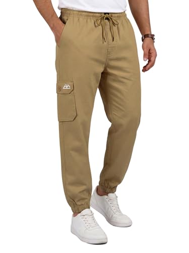 Image of Beyoung Cotton Solid Elastic with Drawstring Cargo Joggers for Men | Regular Fit | 2 Spacious Pockets | Smooth Texture