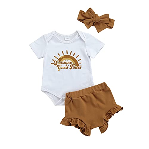 Image of Thorn Tree Newborn Baby Girls Boys Clothes Cotton Suit Cute Baby Kid Infant Romper Play Wear Summer Rainbow Outfits (3Pcs Rianbow Bodysuit&Khaki, 3-6 Months)
