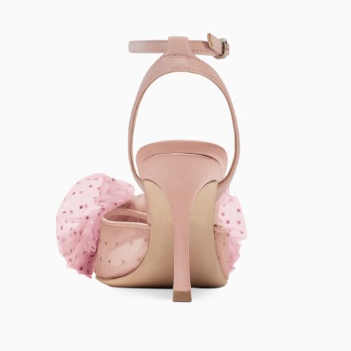 Image of Coutgo Womens Bow Tie Heels Sandals Slingback Peep Toe Wedding Heels Mesh High Stiletto Heel Summer Cute Wedding Bridal Shoes