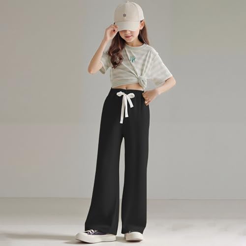 Girls Wide Leg Sweatpants Straight Leg Jogger Sweatpants Kids High Waist Baggy Loose Pants with Drawstring2