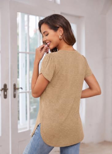 Image of Herou Women's Casual Long /Short Sleeve T Shirt Crewneck with Side Split Fall Pullover Loose Tunic Sweater Tops