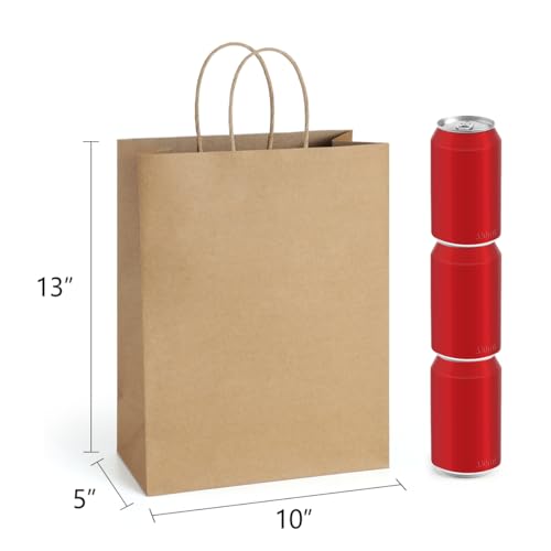 BagDream Gift Bags 10x5x13 50Pcs Brown Kraft Paper Gift Bags with Handles Bulk for Shopping, Merchandise, Retail, Grocery, Party Favor, Recycled Paper Sacks