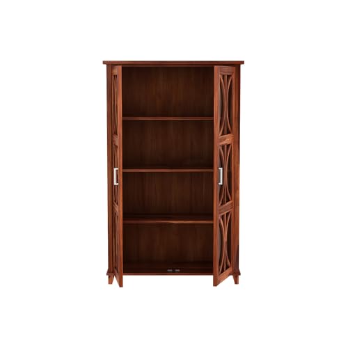 Image of Wooden Crockery Cabinets with Glass Door | Wooden Showcase Almirah | Solid Wood Book Shelf Crockery Unit for Kitchen Living Room