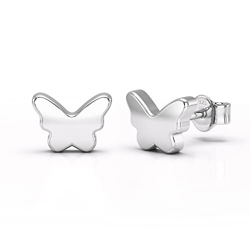 Image of Heather Needham Sterling Silver Butterfly Stud Earrings for Women or Girls - Shiny Butterfly Jewellery - Size 9 x 7 mm - Gift Boxed
