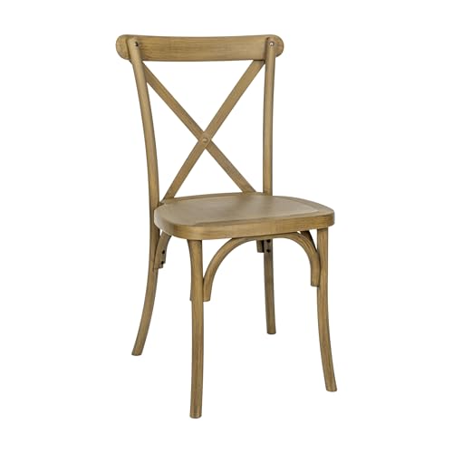 Flash Furniture Hercules Commercial Indoor/Outdoor Cross Back Chair, Wood Look, Weather-Resistant, Lightweight Design, Versatile Use, Chestnut