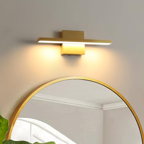 Image of Modern Bathroom Light Fixtures Over Mirror 12 Inch 11W Brushed Brass Vanity Light Bar for Bathroom Wall Sconce 3000K