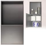 Armadietto doccia da incasso in acciaio inossidabile 304, con ante nascoste, in metallo, mensola separabile, divisorio per hotel, soggiorno, camera da letto, bagno (grigio, 30 x 15 x 62 cm)