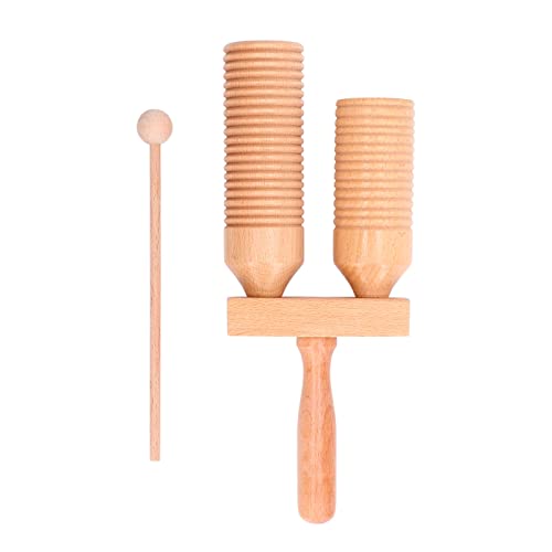 Musical Percussion Guiro, Wooden Threaded Double Cylinder Early Education Musical Guiro Scraper Instrument