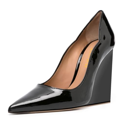 miss left Women Classic Wedge Heel Pumps Closed Pointed Toe Slip On High Heels Ladies Versatile Office Party Shoes Size 4-16 US - Main Image