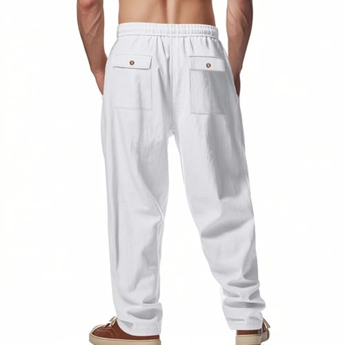 Baggy Linen Pants Men Elastic Waist Drawstring Casual Loose Fit Wide Straight Leg Summer Lightweight Vacation Pants2