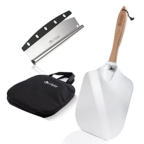 LUSAV Pizza Peel SetPizza Paddle + Rocker Cutter + Storage Bag Metal