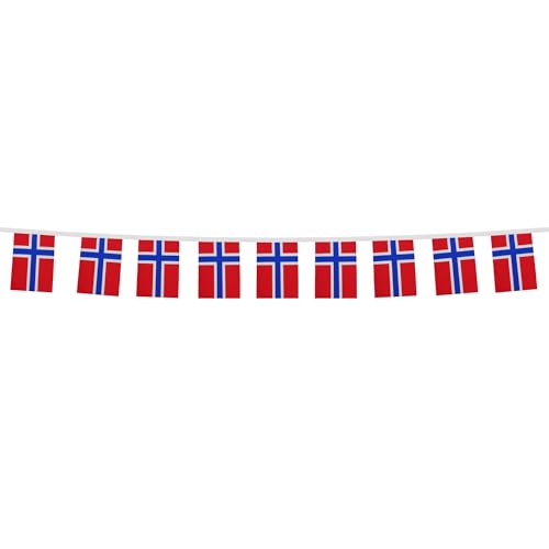 Image of AZ FLAG Norway 6 meters BUNTING Flag 20 flags 9'' x 6'' - Norwegian STRING flags 15 x 21 cm