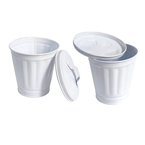 Image of Mini Trash can & Iron Garbage can Pencil Cup Holder 2pcs (White)