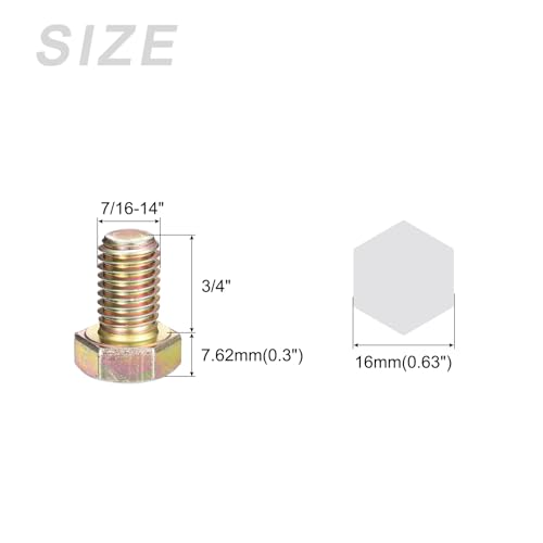 Image of METALLIXITY Hex Bolts (7 /16-14x3 /4) 5Pcs, Carbon Steel Zinc Plated Fully Threaded, Coarse Thread UNC Hex Head Screw Bolt - for Furniture Repair, Yellow