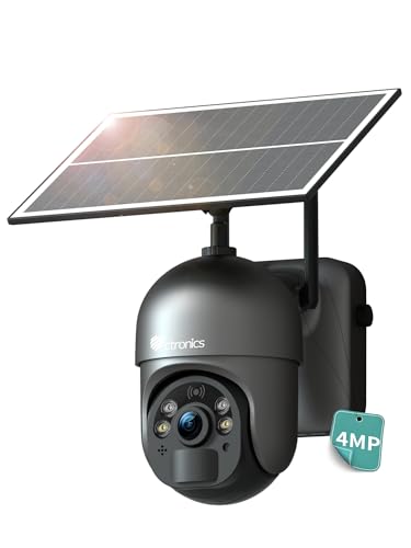 Ctronics 4MP 4g Cámara Vigilancia Solar, 2.5K QHD, Batería 10400 mAh, Panel Solar 6W, Visión Nocturna Color 30m, Remoto PC/App, Alarma de Luz y Sonido, Detección Humana AI PIR, FTP/Cloud/128GB, IP66