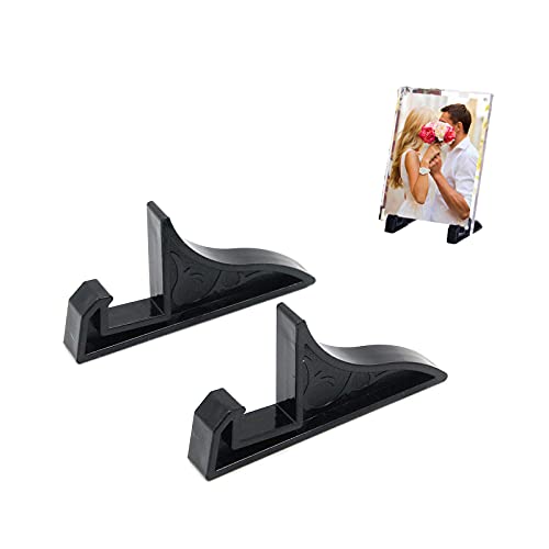 Semetall 2 Pack Multifunction Plastic Display Stand Plate Holder,Small Picture Frame Holder (Black)
