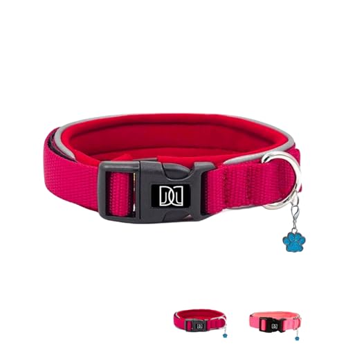 Dog Collar 360° Padded Reflective Collar,Secure Dog Girl with Safety Locking Buckle,Soft Breathable Nylon,Ideal for Small Dog Collar Girl Dog Collars for Medium Dogs Girl (Coral Red, Medium)