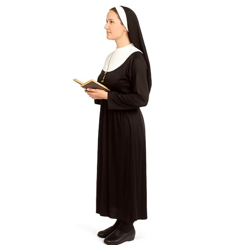 MUNSKT Nonnenkostüm für Damen, schwarzes Kostüm-Outfit, Erwachsene, religiöses Priester-Kostüm für Halloween, Cosplay, (M)