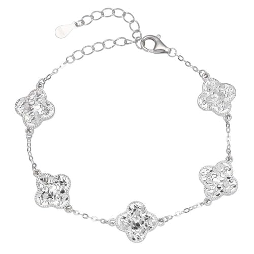 Lllunimon 925 Plata de Ley Pulsera de trébol de cuatro hojas Eslabón de la suerte Pulseras de trébol Joyería ajustable Regalo para mujeres Hombres Cumpleaños Navidad Día de San Valentín