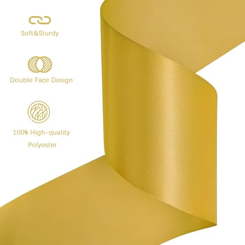 Image of Maize Yellow Satin Ribbon 3 inch X 15 Yards Polyester Ribbon for Gift Wrapping Very Suitable for Weddings Party Hair Bow Invitation Decorations and More