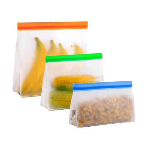 WeddHuis 3 piezas de bolsas para alimentos, reutilizables, material PEVA apto para alimentos, bolsas de cocina, bolsas de nevera para fruta, verdura, carne, pan (3 tamaños)