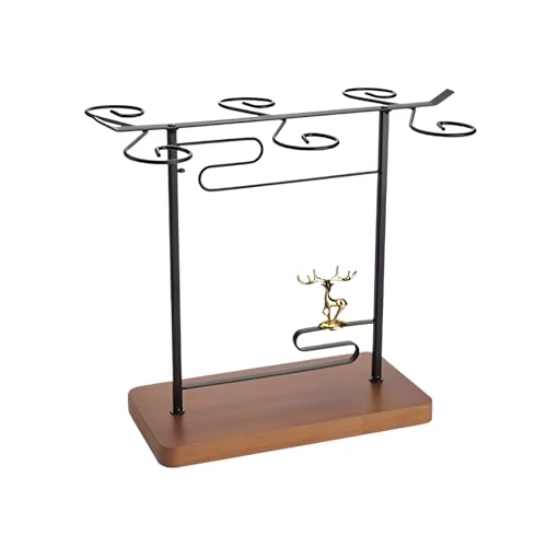 ワイングラスホルダー 卓上 ワイングラスハンガー アンティーク風 ワイングラスラック 6連フック グラススタンド 置き 収納 乾燥/水切り 脚付きグラスラックキッチン家庭用 34.5 x 21 x 31cm