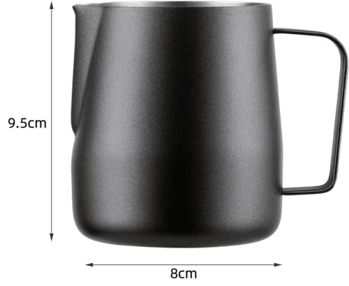 Miuly Milk Frothing Pitcher, 14oz/420ml Milk Frother Cup Stainless Steel Steaming Pitcher With Internal Scale, Espresso Accessories, Frother Pitcher For Espresso Machine Cappuccino Latte Art, Black