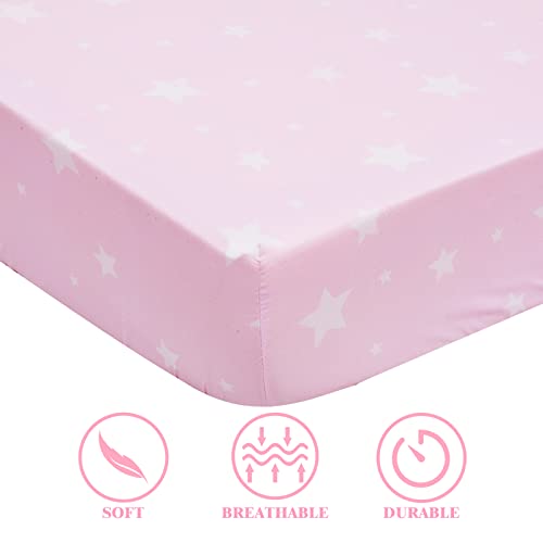 Image of JISEN 3 Piece Crib Bedding Set Crib Quilt Crib Sheet Pillowcase - Soft Microfiber Printed Nursery Set for Baby Boys or Girls Pink Flowers
