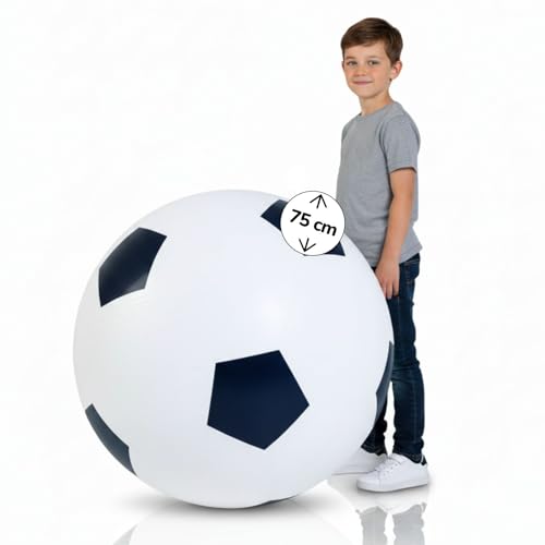 alldoro 60298 XXL Balón de fútbol de 75 cm de diámetro, Pelota Hinchable con Gran Rebote, Pelota Infantil de Goma, para Interior y Exterior, Color Negro y Blanco