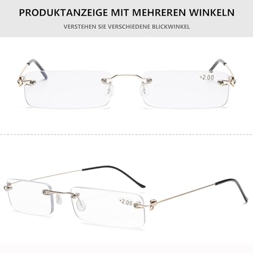Lanomi Rimless Reading Glasses for Men Women Blue Light Blocking Readers Lightweight Slim Rectangle Anti Blue Eyewear with Metal Case Gold 1.0 - Image 3