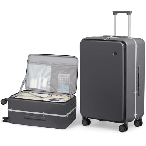 Image of mixi 26 Inch Large Checked Luggage PC Hard Shell Suitcase Top Opening Aluminum Frame Travel Suitcases with Wheels, Rock Gray