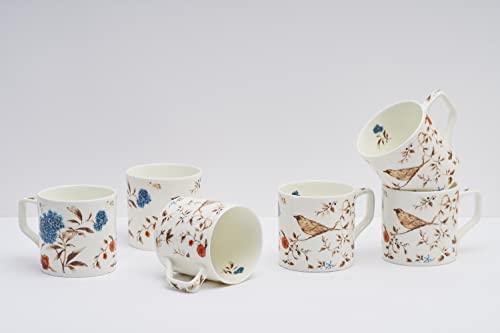 Image of GOLDEN QUEEN'S Bone China Microwave Safe Coffee & Tea Cups - Set of 6 | Perfect for Daily Use | 200 ml - Birdsong
