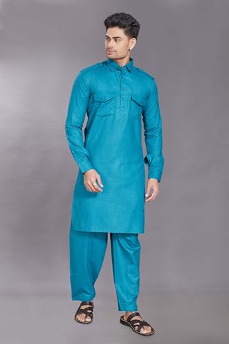 Image of DIVISIVE Men's Cotton Blend Pathani Kurta Pyjama Set
