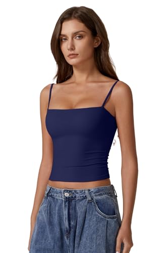 Image of QINSEN Women's Double Lined Basic Tank Top Adjustable Spaghetti Straps Sleeveless Camisole Shirts