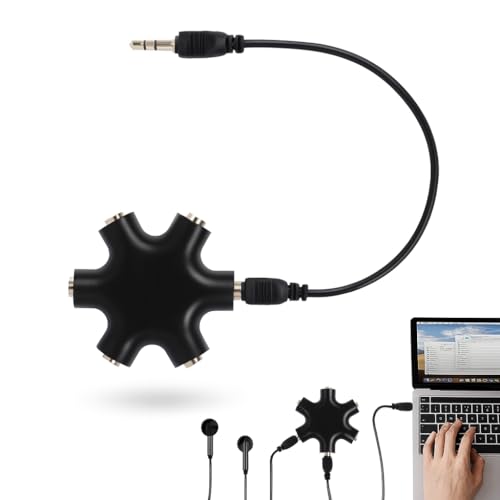 Tuwonwa Répartiteur Audio 5 Casques 3,5 Mm Distributeur pour Prises Jack,Repartiteur Audio Universel avec Câble Jack Inclus,Splitter Multi écouteurs pour Casque, Tablette,Partage Musique Et Films