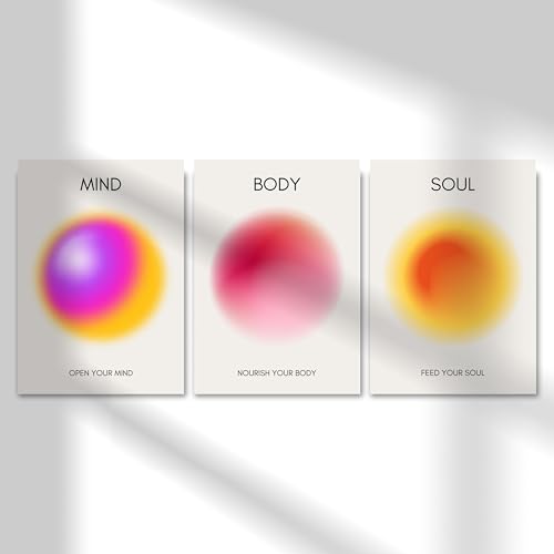 Image of Yellow Town MIND BODY SOUL Art Prints Pack of 3 Premium A3 Posters with Wall Friendly Adhesive for Bedroom, Living Room, Office and Study Desk Wall, Hostel and Dorm Decor 300 GSM Mind Body Soul