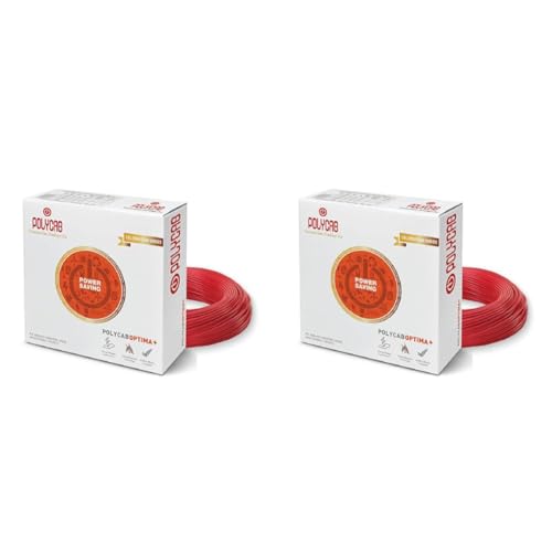 Image of Polycab Optima plus 90m, 1.5sqmm. •Heat Resistant •Eco Friendly • PVC Insulated Copper Cable •Energy Saving •Flame Retardant •99.97% Electrolytic Grade Copper •Low Smoke【Red】 (Pack of 2)