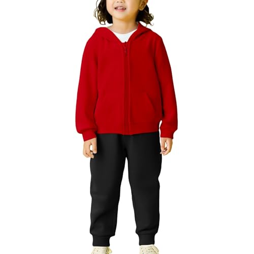 Boys Girls Full Zip Up Hoodies Set Kids Plain Sweatsuit 2 Piece Outfits Long Sleeve Hooded Jacket Joggers Suit
