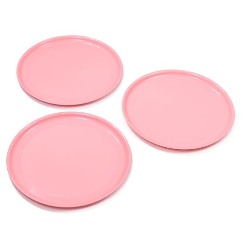 Image of Lumiset Thali Plates, Set of 3 Round Serving Plates | Light Weight, 13 inch | 100% Food Grade Plastic | BPA - Free | Microwave Safe | Dishwasher Safe | Daily Use, Party, Events | Lunch, Dinner (Pink)