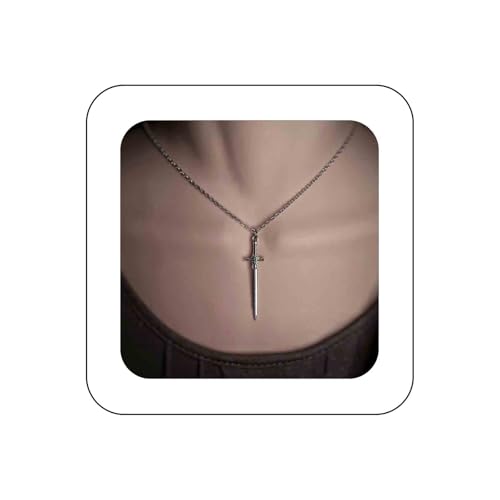 Vacaonio Punk Sword Cross Pendant Necklace Silver Sword Choker Necklace Cool Dagger Chain Necklace Gothic Sword Chain Necklace Halloween Necklace Jewelry for Women