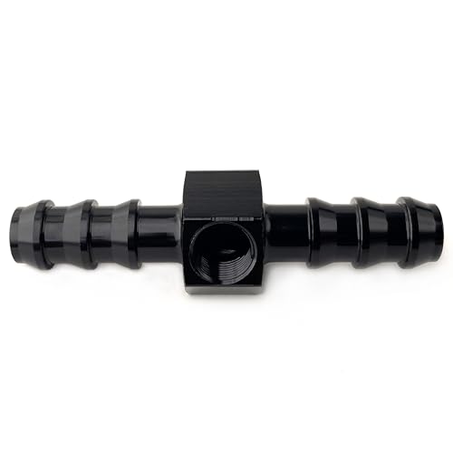 Image of 3 /8 Barb to 3 /8 inch Hose Barb Fuel Pressure Take Off Adapter with 1 /8 inch NPT Sensor Gauge Port Tube Fitting Tee Aluminum Black