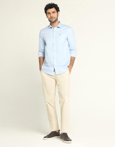 Image of Blackberrys Men's Textured Beige Slim-Fit Trousers |Office Wear & Casual Wear