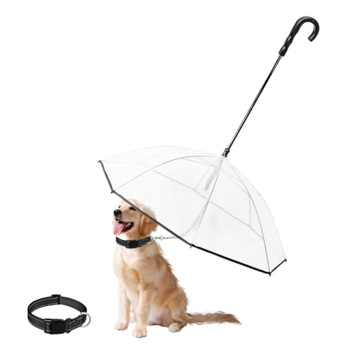 Esoes Hund Transparente Regenschirm Pet Umbrella Skalierbar Hundeschirm Welpen mit Leine und Kette für Spaziergänge im Freien bei Schnee oder Regen (A)