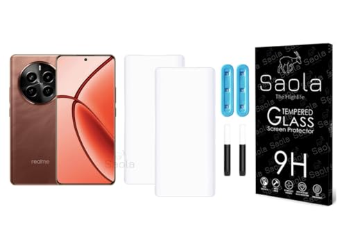 Image of Saola 2-Pack UV Curved Tempered Glass for Realme P1 Pro | 9H Hardness | Edge-to-Edge Full Screen Coverage | UV Light Installation | Scratch Resistant | Case Friendly Screen Protector. (6.7 Inches)