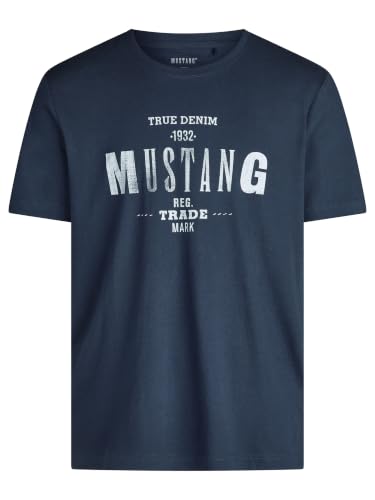MUSTANG Tshirt Herren Regular Fit Rundhals Kurzarm Sommer Tee Shirt Logoprint Baumwolle, Größe:5XL, Farbe:Mood Indigo (1004401-5228) – Ansicht 3
