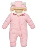 Funnycokid Baby Snowsuit for 18-24 Months Pink Winter Coat Puffer Hooded Jacket Jumpsuit and Girls Kids Winter Outfits Baby Bodysuit